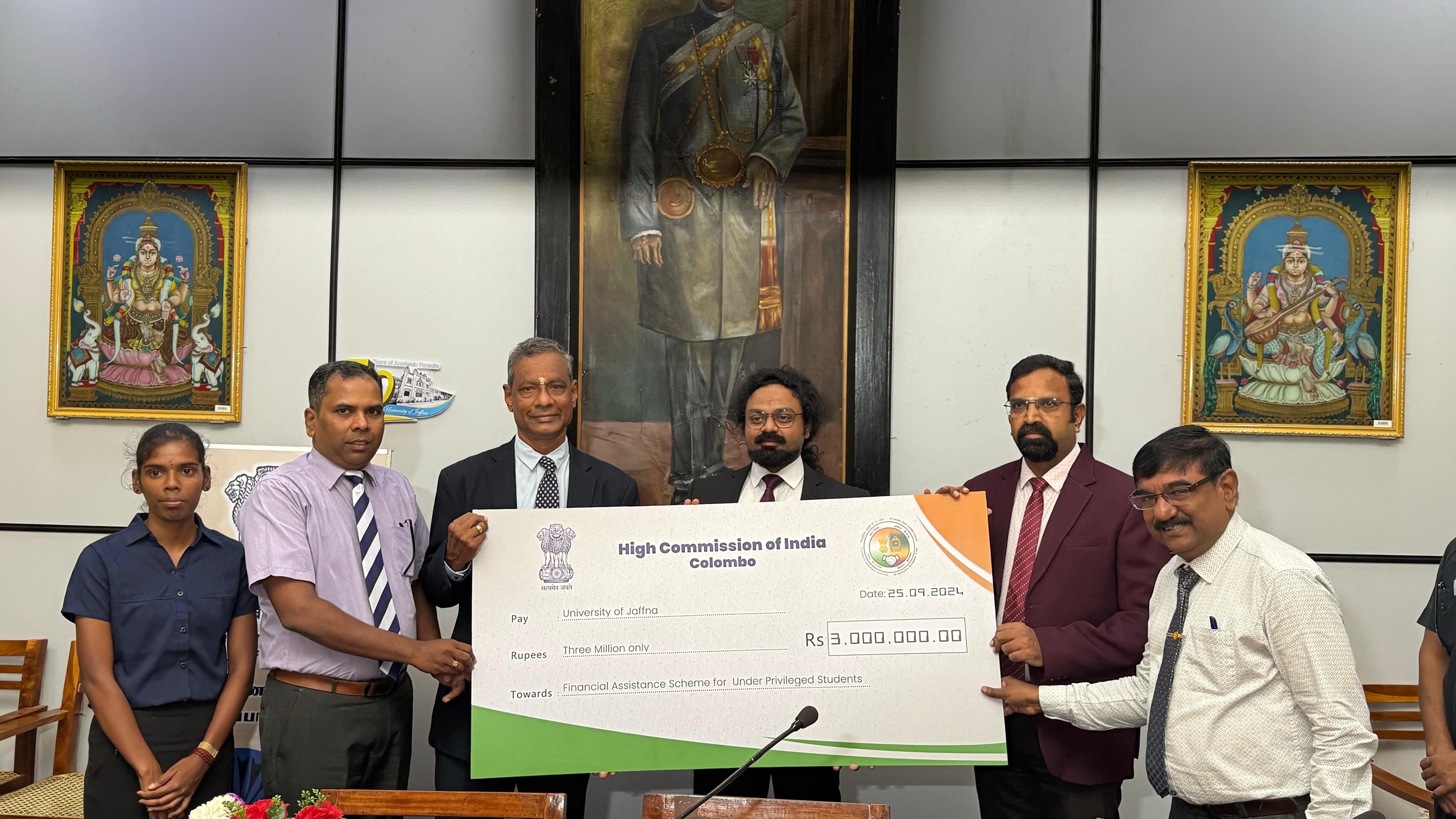 Indian Government extends LKR 3 Million in educational assistance to students of University of Jaffna